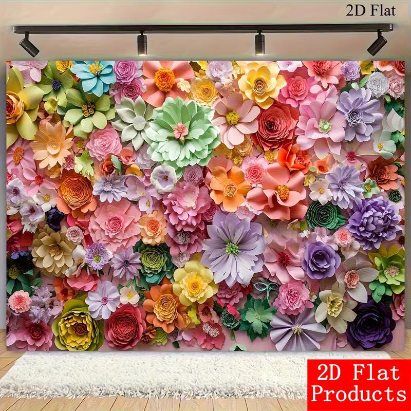 2D Multicolor Flower Wall Backdrop, Handmade Paper Flowers Party Photography Background