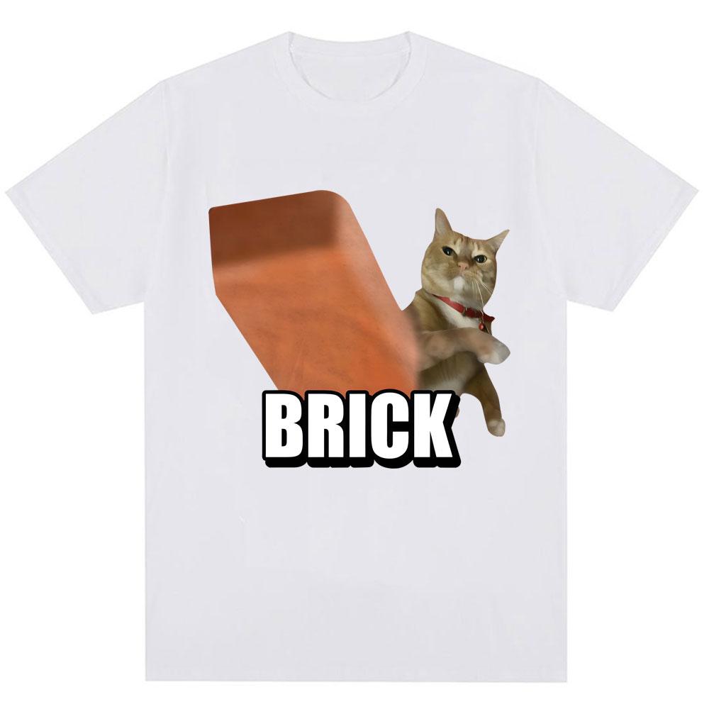 Funny Cat Throwing Brick Meme Graphic Tshirt Unisex Unisex Fashion Humor Harajuku Summer Casual Short Sleeved Unisexs Clothing Tops