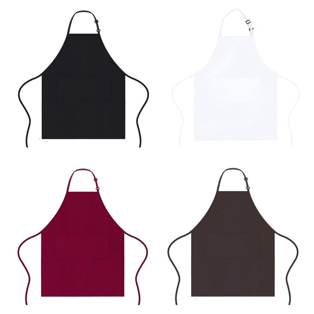 New Unisex Bib Apron Waterdrop Resistant With 2 Pockets Adjustable Aprons Black Waiter Apron Cafe Shop