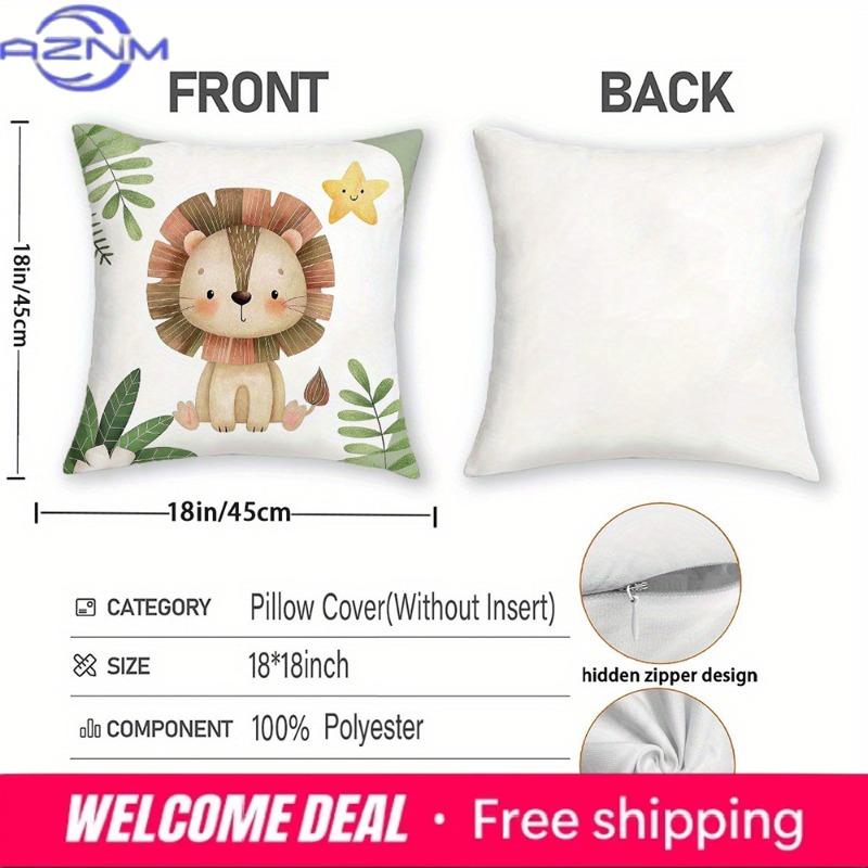 Cute Animal-Printed Pillowcases: Lion, Zebra, Elephant & Giraffe Designs! Sofa Cushion Cover Home Room Decoration