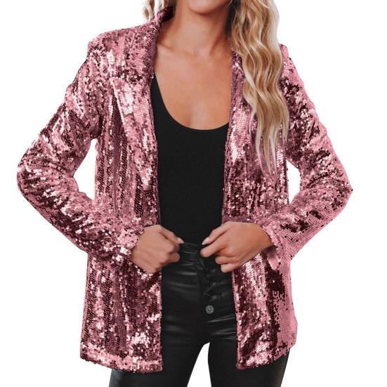Women's Sequin Jacket Shiny Open Front Blazer Jacket Evening Party Sparkly Long Sleeve Cardigan Coat with Pockets