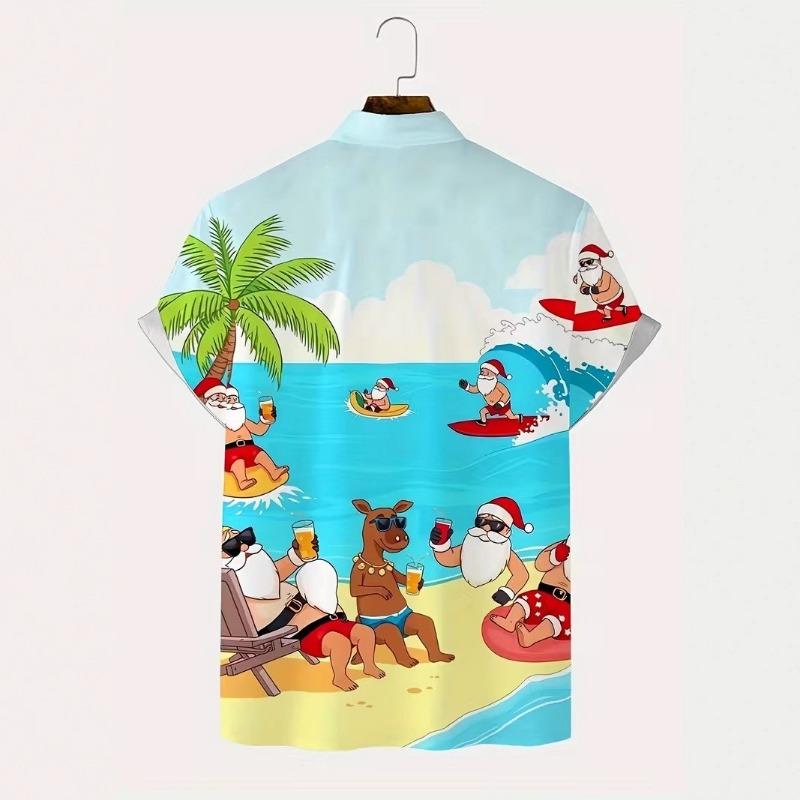 Autumn and Winter Men's Short Sleeved Shirt New Year's Christmas Pattern Digital Printed Shirt Top Men's Casual Shirt