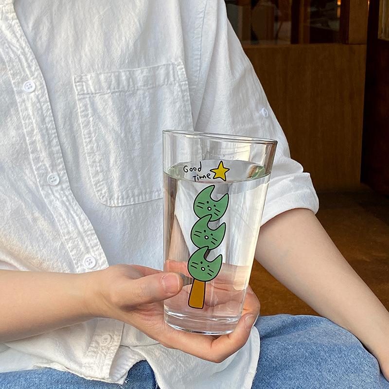 Homemade Retro Cartoon Funny Cat Glass Juice Cup Antique Cute Puppy Cold Drink Cup Large Gift