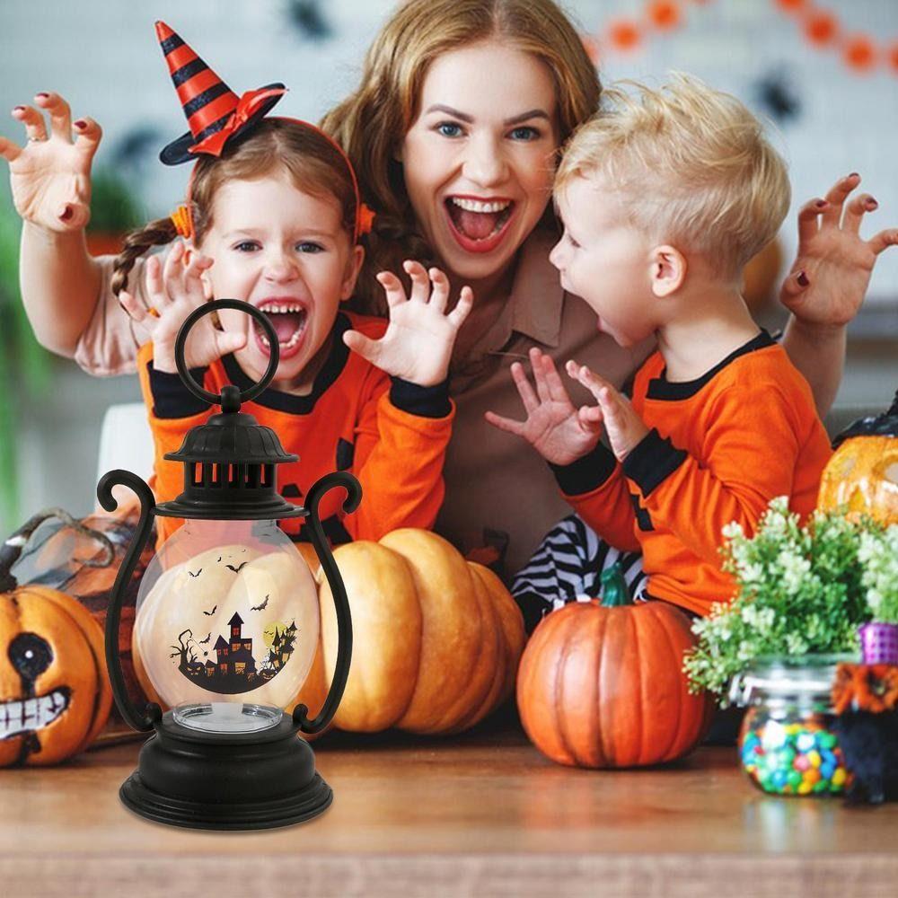 Electronic Candle Halloween Pumpkin Lantern Hanging Oil Lamp Halloween Portable Lantern  Halloween