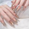 30pcs Long Square and Almond False Nails Crystal and Bow Knot Cat Eye Flowers Press On Nails French Detachable Fake Nails Women