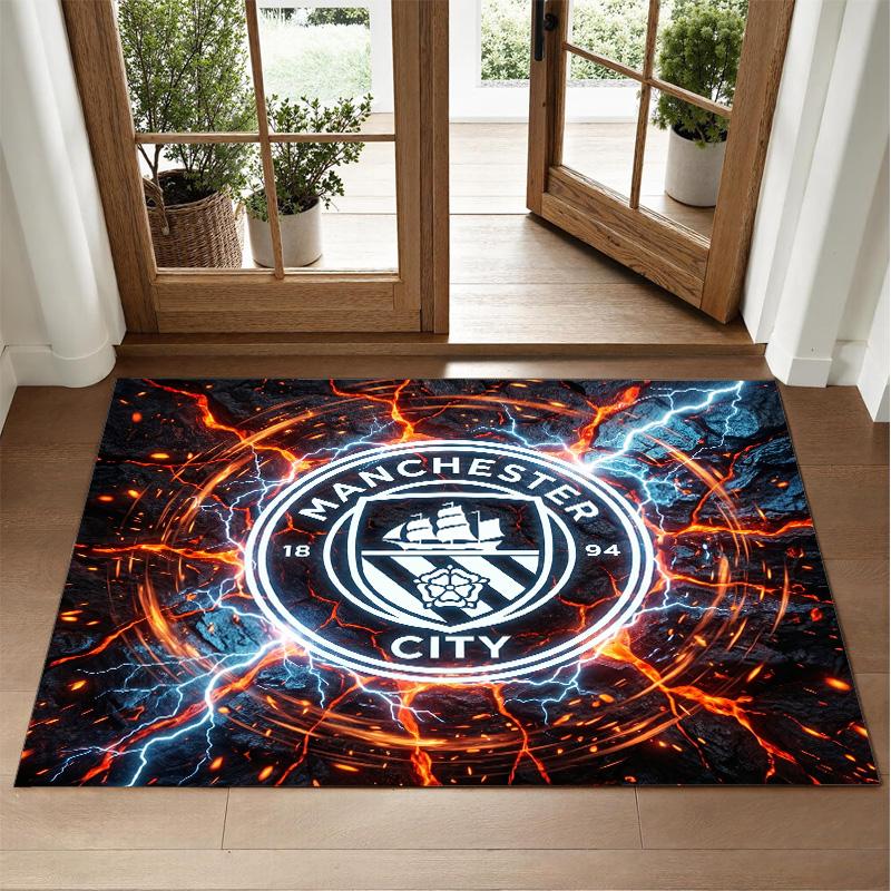 Manchester City Design Crystal Velvet Rug Soft Decorative Mat for Bedroom Entrance