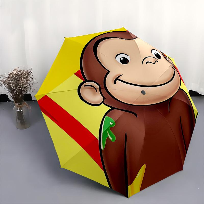 Curious George, Monkey Automatic Opening and Closing, 8 Rib Structure Portable Umbrella, Suitable for Men and Women In All Seasons Perfect