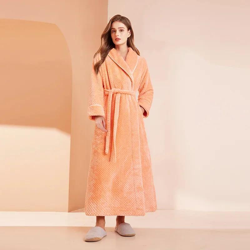 Casual Autumn and Winter New Couple Bathrobe Pajamas Trendy Men and Women Loose Thickened Long Flannel Long Pajamas