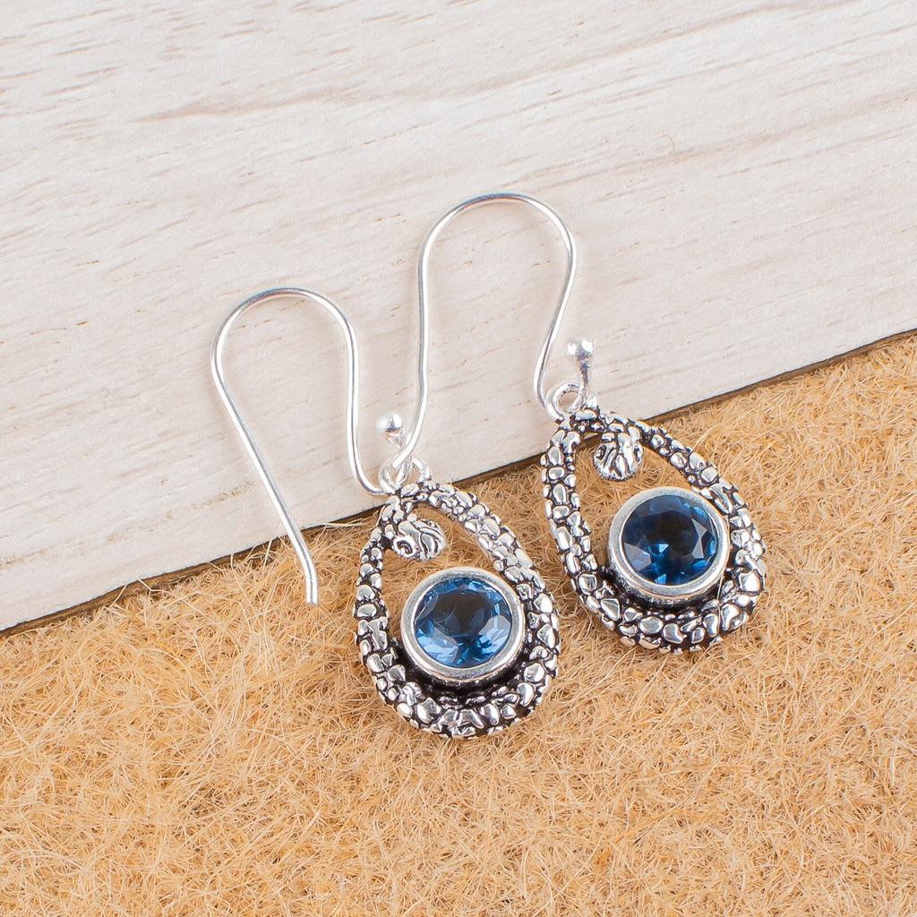 London Blue Topaz Gemstone 925 Sterling Silver Jewelry Drop/Dangle Earrings1.38" CE-3-3