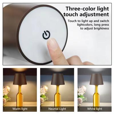 Wine Bottle LED Wireless Touch Table Lamp 3-color Infinitely Dimmable Rechargeable Dining Table Lights Beverage Lamp Top Touch