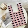 New Heart Pattern Knit Handbags Women Handmade Knot Wrist Bag Casual Small Tote Bag Girls Reusable Shopping Bags ARI