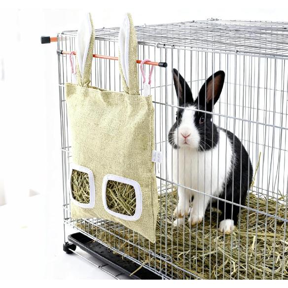 2 Pack Rabbit Guinea Pig Hay Feeder, Cute Bunny Hay Bag, Hanging Hay Holder for Guinea Pig Cage, Hay Feeder for Rabbits Chinchillas Hamsters Small