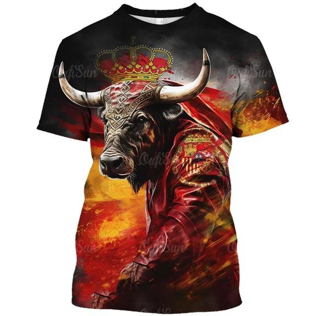 Summer New Spanish Bullfight Pattern 3D Digital Printing Fashion New Men's Short Sleeve T-Shirt