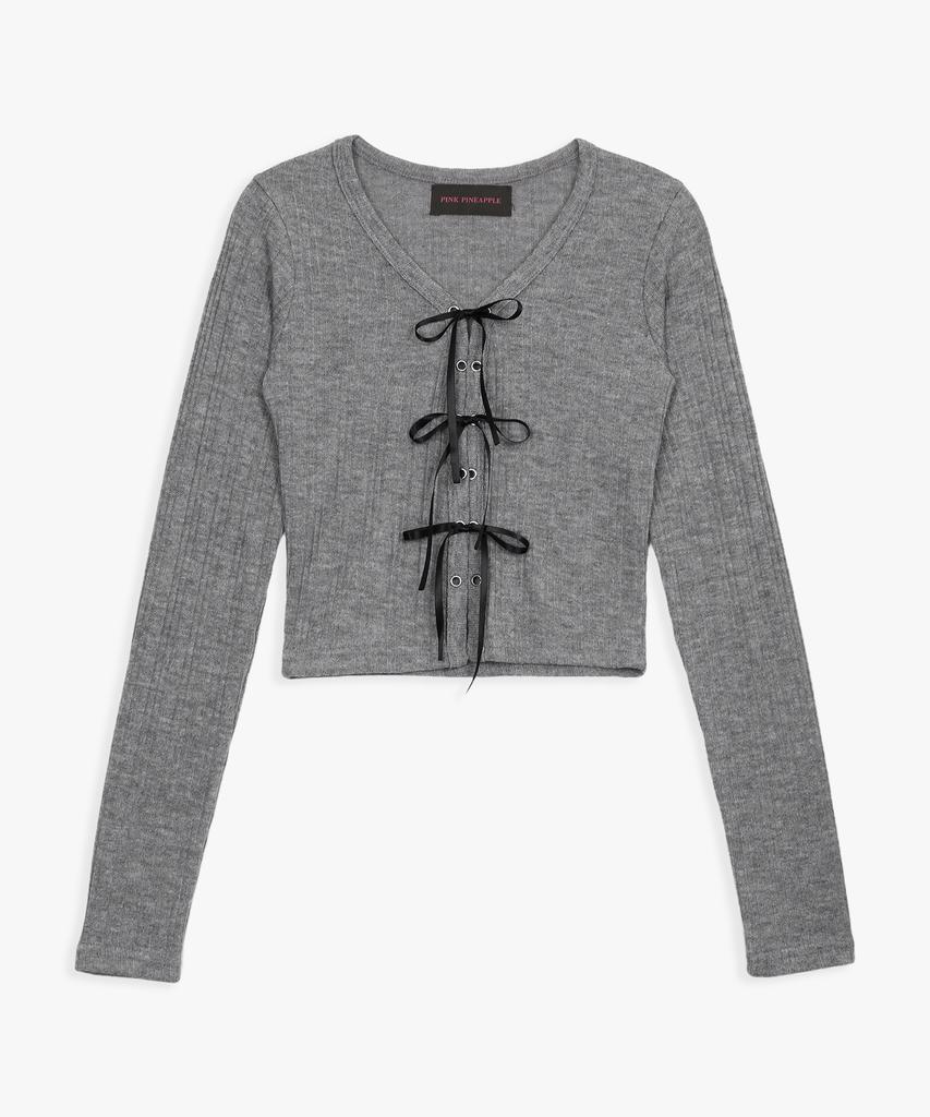 PINK PINEAPPLE Eyelet Ribbon Top _Charcoal