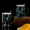 Astronomy Lovers Glass Mugs 480ml Light Changing Mug with Spoon Lid Constellation Luminous Mug Night Sky Birthday New Year Gifts