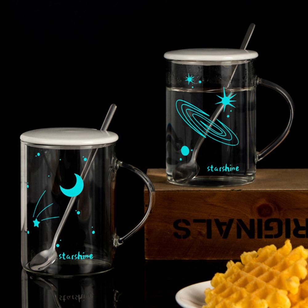 Astronomy Lovers Glass Mugs 480ml Light Changing Mug with Spoon Lid Constellation Luminous Mug Night Sky Birthday New Year Gifts