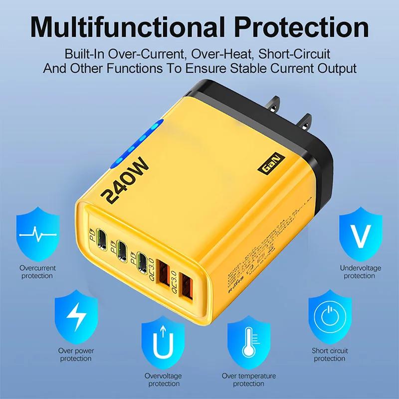 240W Fast Charger PD USB Charger Quick Phone Charge Adapter 5 Ports Wall Adapter EU Plug