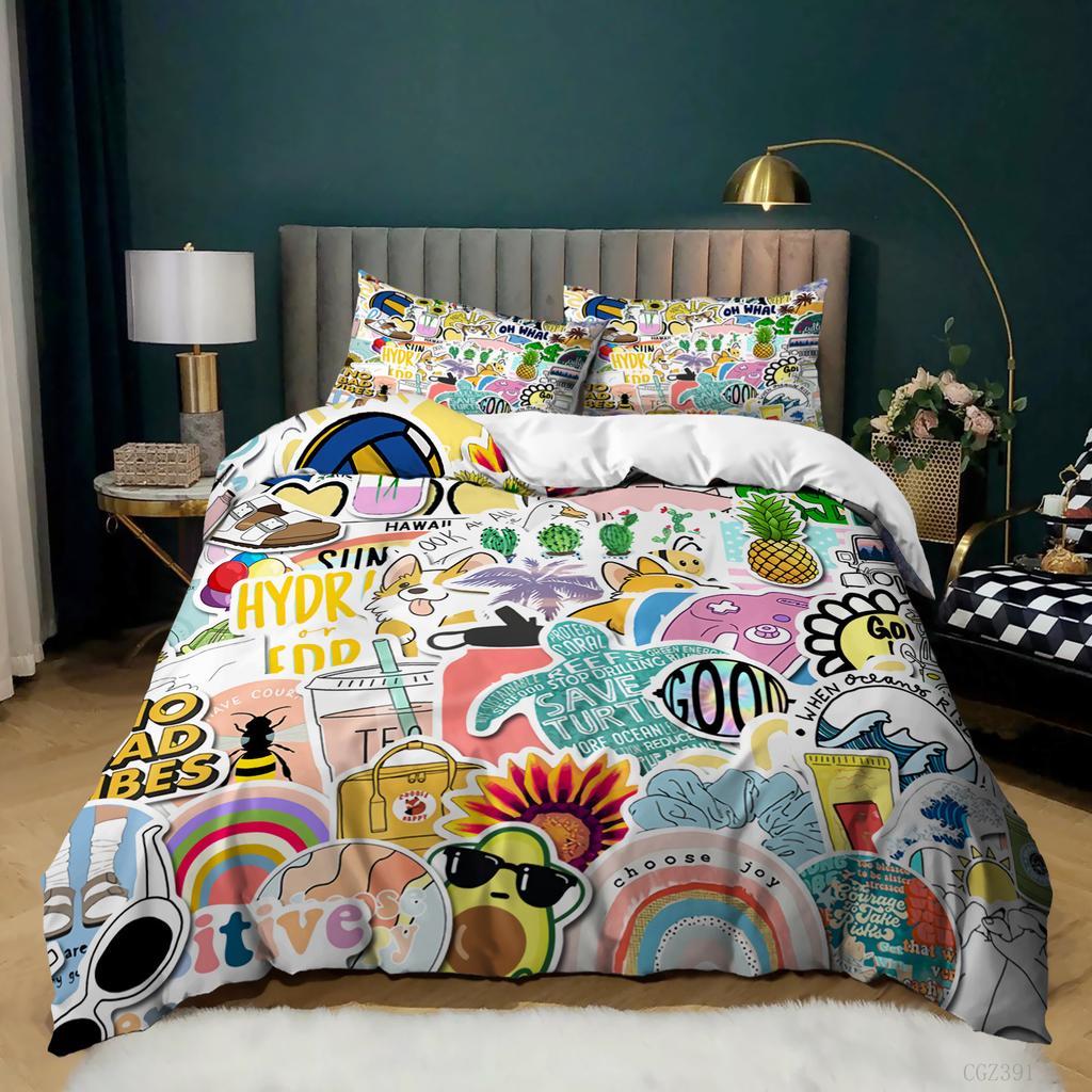 Kit 3D Digital Printing Cartoon Illustration Sticker Bed Three-Piece Quilt Cover Pillowcase