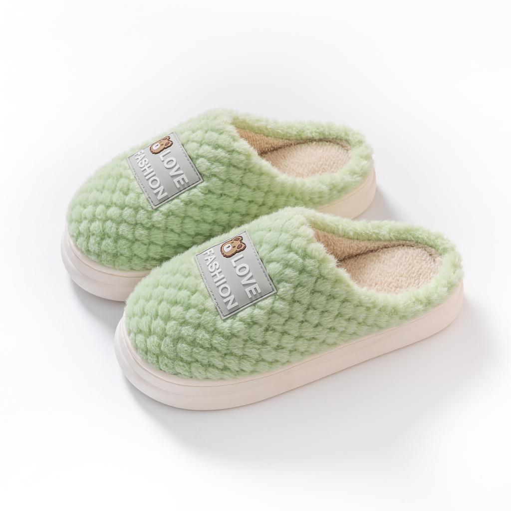 Home cotton slippers girls autumn and winter home indoor couple PVC thick-soled non-slip fluffy shoes warm cotton shoes men