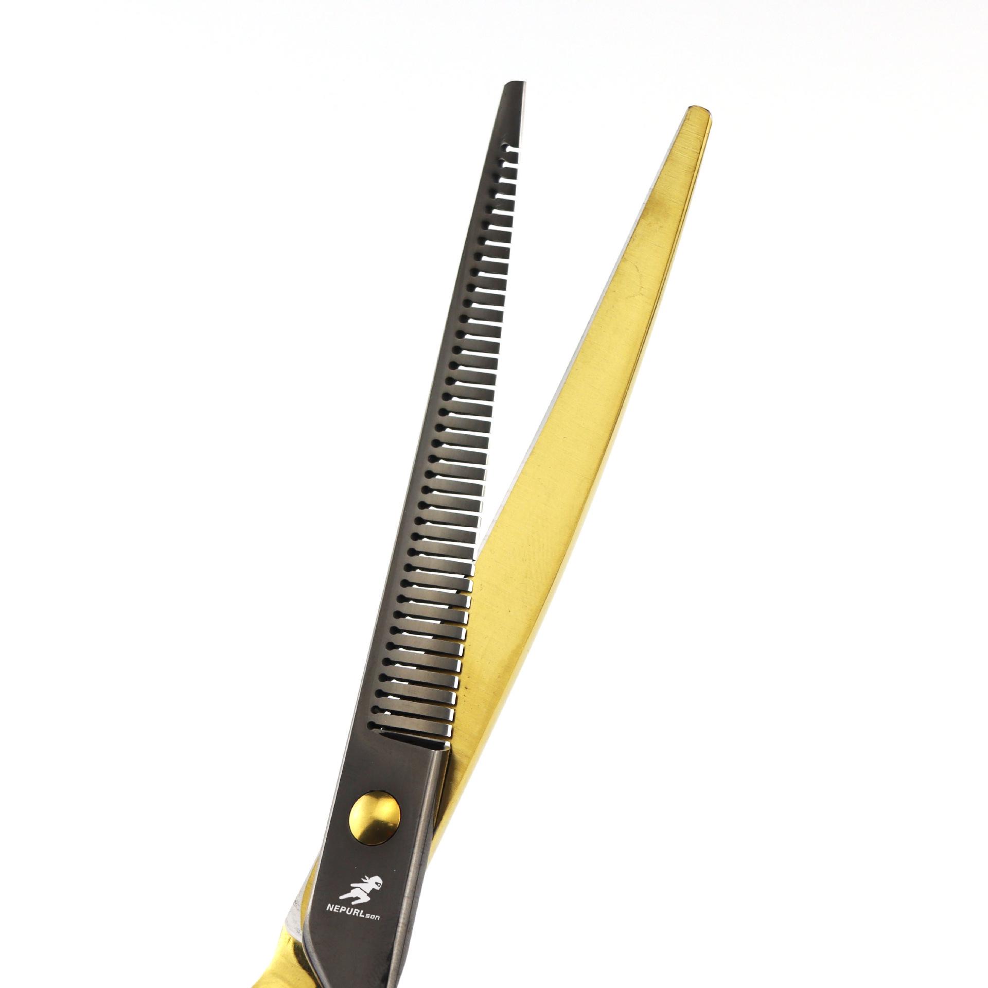 7-inch Black & Gold Curved Tooth Pet Grooming & Thinning Shears
