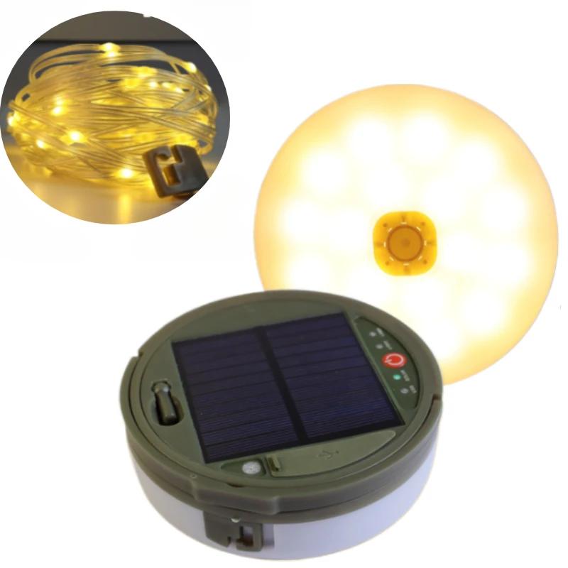 Solar Lights Outdoor Camping Light 10meter String Light Outdoor Tent Light RGB Atmosphere Light LED Flashlight with Hook