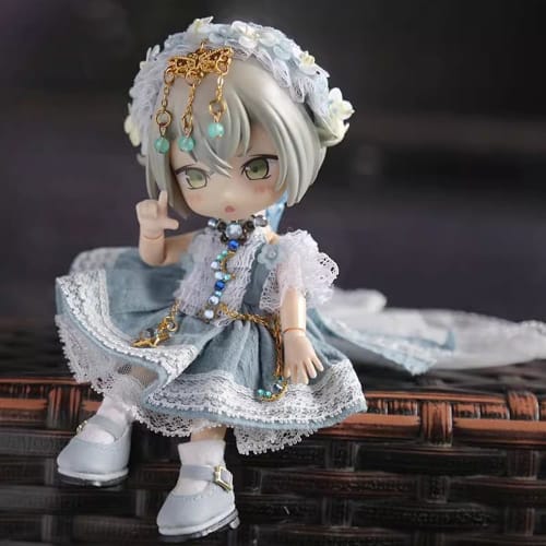 Obitsu 11 OB11 Size Outfit Set for Obitsu Dolls (11cm Body), Princess Dress, Lolita Style, Cute, 5-Piece Set (Blue Gray)