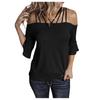 Women Fashion Plus Size Flare Sleeve Off Shoulder T-shirt Solid Color Top
