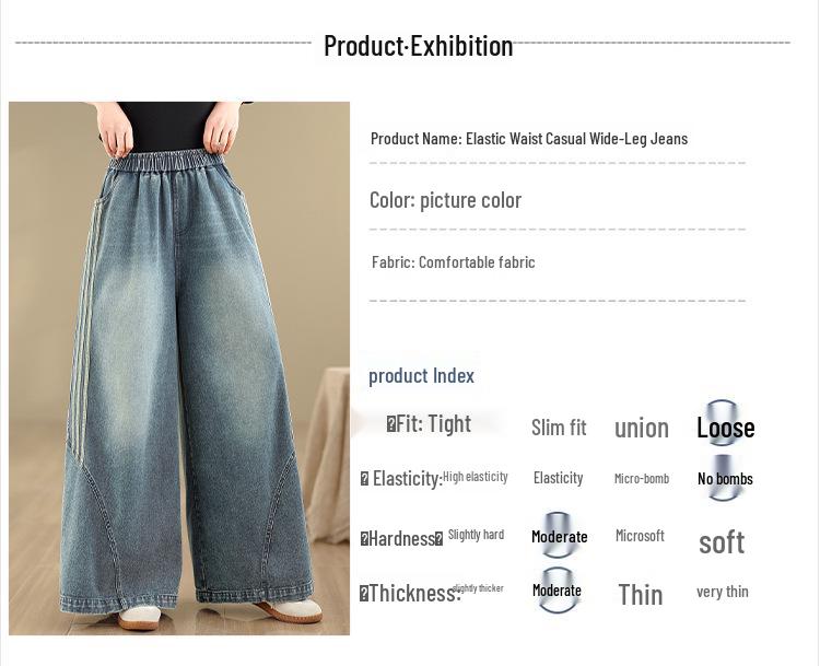 Plus Size Elastic Wide-Leg Denim Pants: Casual, Slimming, and Versatile