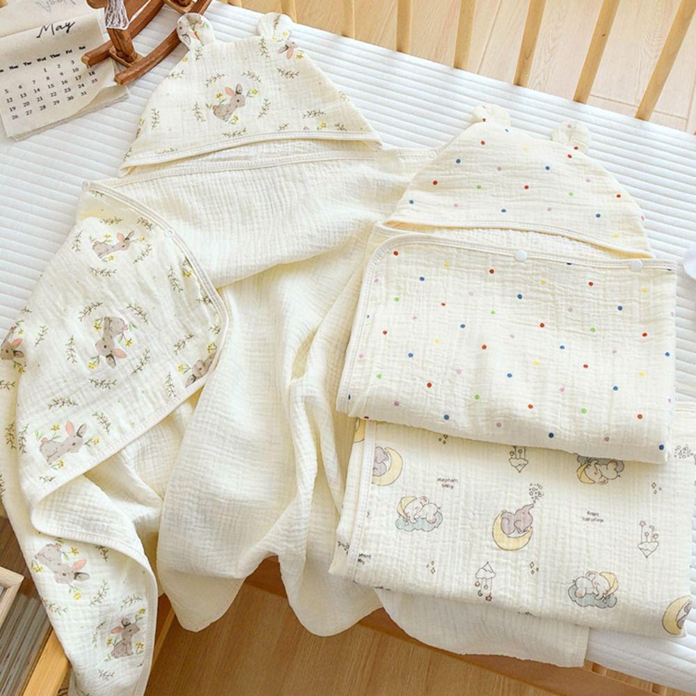 Single Layer Infant Hooded Towel Wrap Blanket Soft Texture Baby Swaddle Cloth  Newborn Care