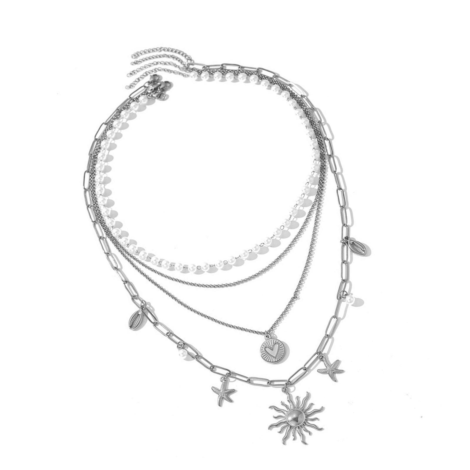 

Ожерелье из нержавеющей стали с подвеской в виде подсолнуха и морской звезды, элегантные женские украшения для вечеринок, официальных мероприятий серебряный