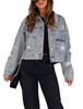 Giacca di Jeans Strappata Ricamata con Perline - Stile Europeo e Americano, Cappotto Largo da Donna