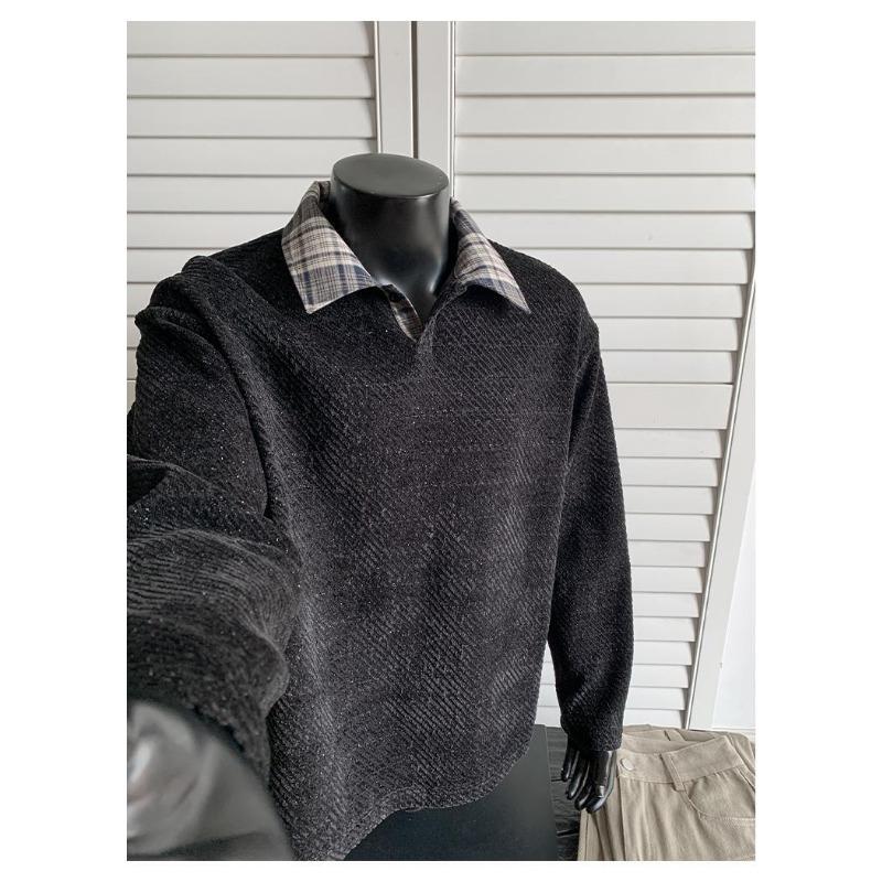 Men S Collared Panelled Vintage American Loose Casual Hoodie