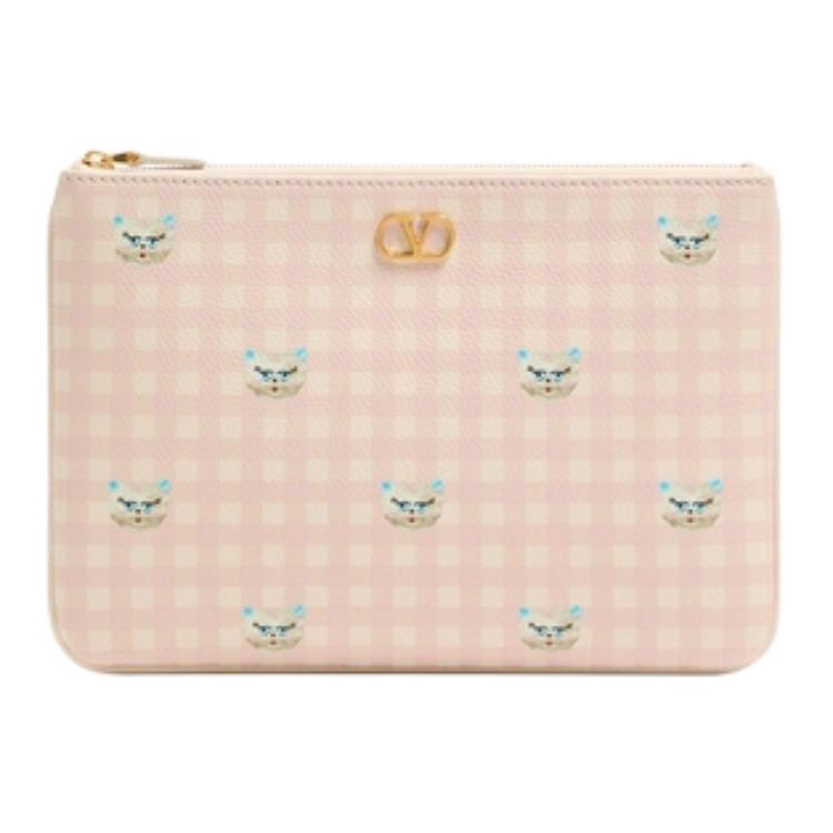 

Valentino VLogo Signature Cat Pattern Design Leather Clutch Medium Women Clutch Pink Ivory 8W2P0AK4JVH9PK Basic Set (Bag+Dust Bag)