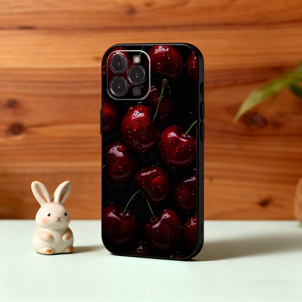 Red C-Cherry Pomegranate Raspberry Phone Case For iPhone17,16,15,14,13,12,Plus,Pro Max, 5G Others Soft Black Cover