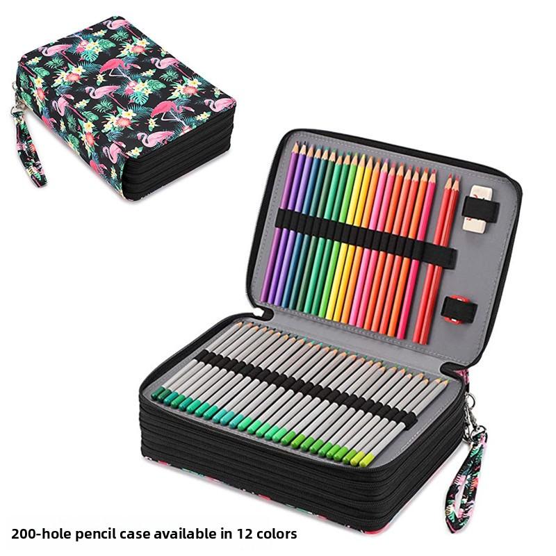 PU Material Large Capacity Pencil Case 200 Holes Student Stationery Bag Art Painting Supplies Roll Up Pen Curtain