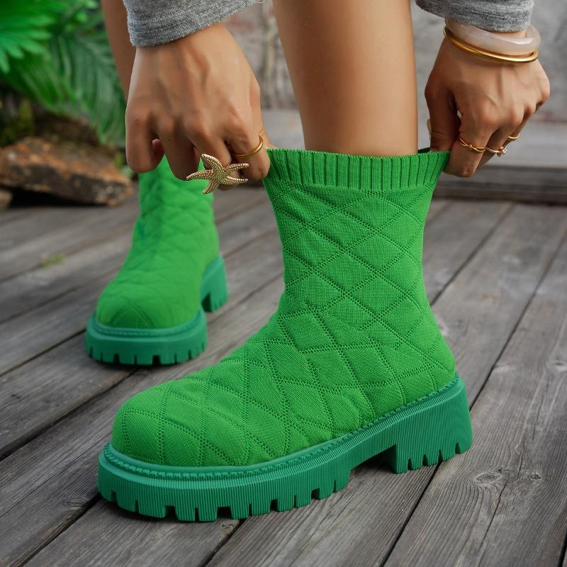 Stivaletti Sock con Tacco a Blocco Autunno Nuovi Punta Tonda Piattaforma Manica Suola Morbida Antiscivolo Resistenti all'Usura Stivaletti
