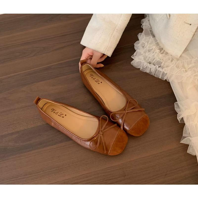 

Красные туфли-лодочки на плоской подошве, с открытым верхом, новые весенне-летние, с бантом, женские туфли на мягкой подошве и с мягким верхом 40 коричневый