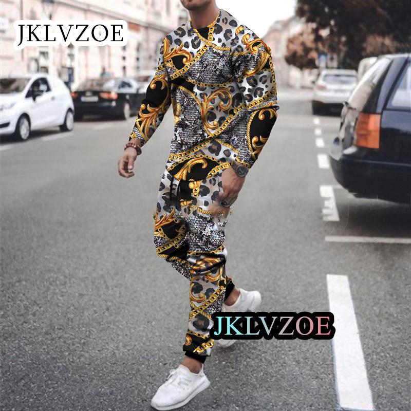 Men Sport Jogging Tracksuit Set Casual 3D Print Suit Oversize Outfit 2-piece Long Sleeve T-Shirt Trousers Graphic T shirts
