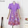 ZANZEA Women Casual V-Neck Short Sleeve Summer Floral Print Dress