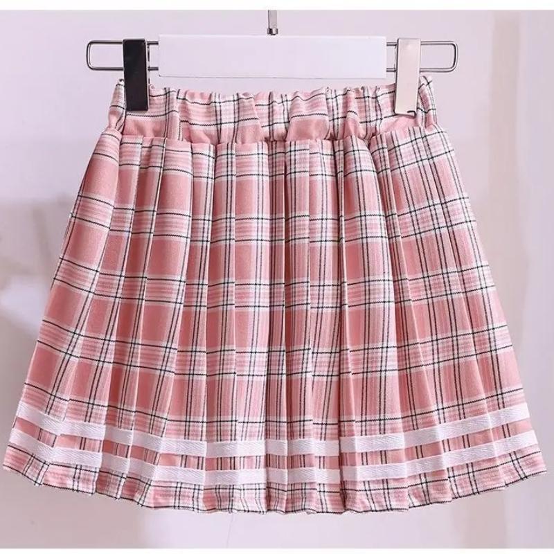 Moda de Verano para Niñas Conjunto de Uniforme JK Estilo Universitario Falda Plisada a Cuadros 2 Piezas Ropa Casual Escolar para Adolescentes