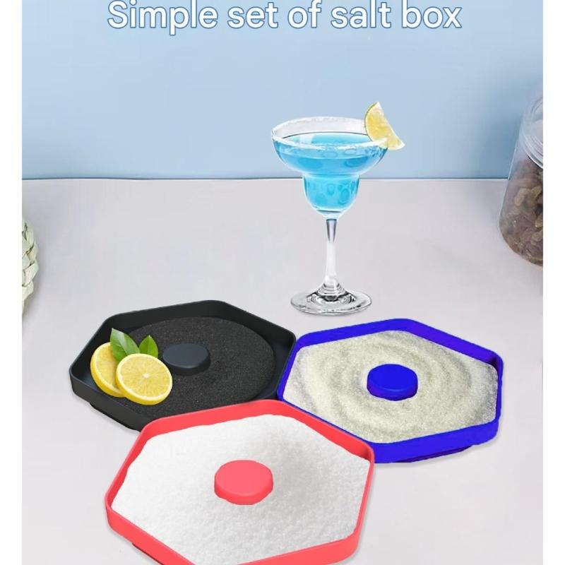 Condiment Container Three Stackable Level Salt Rimmer for Organizing Salt Pepper and Spices of Home or Commercial Club