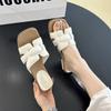 Woven one-word slippers 2025 summer new French slippers wear flat-bottomed thick heels sandals casual versatile slippers
