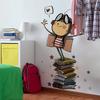 Cartoon Pilot Bookworm Wall Sticker for Kids Room Study Reading Motivational Decor