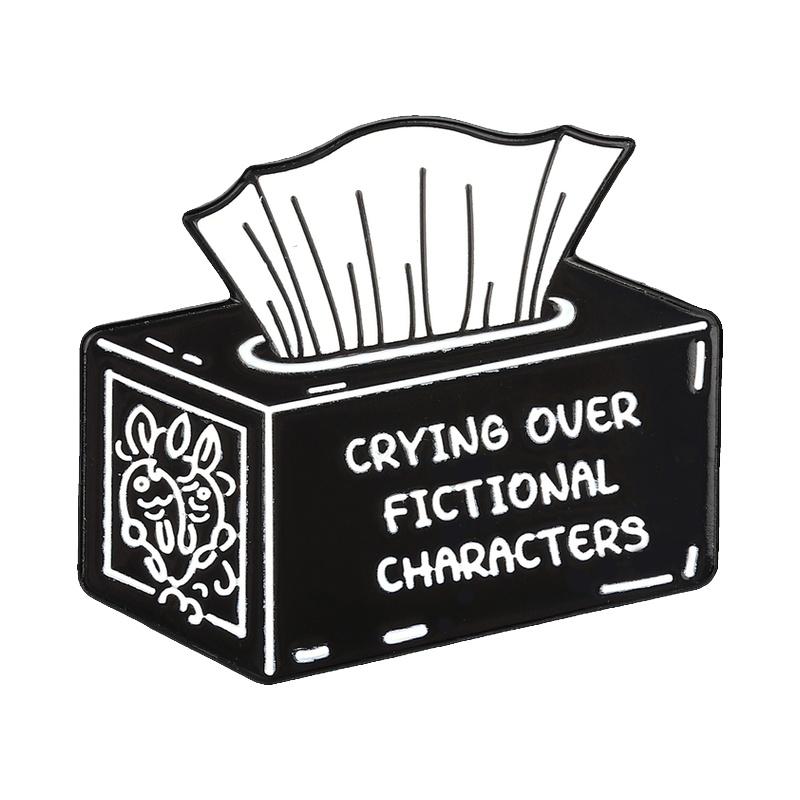 Crying Over Fictional Characters Enamel Pins Breaking News Newspaper Tissue Box Book Nerd Brooches Lapel Badge Jewelry Gifts