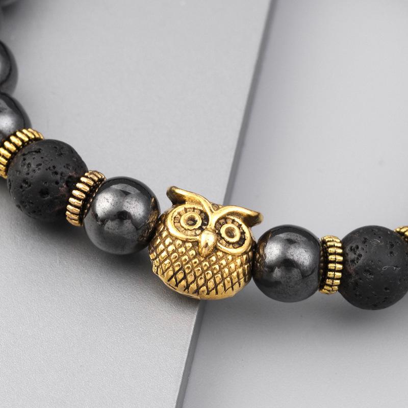Personalized Owl Beaded Bracelet with Magnetic Iron Core Stone Beads