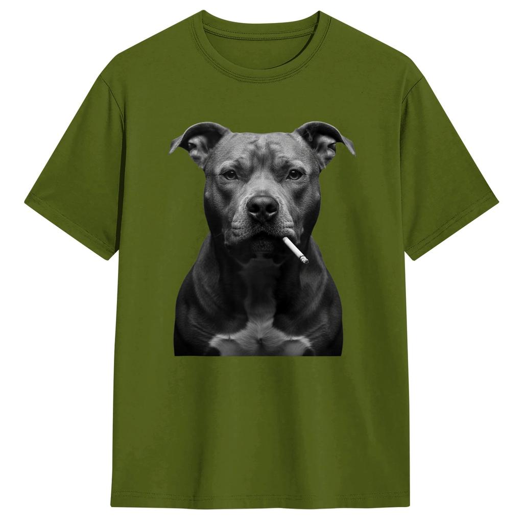 Tough Pitbull Dog Black White Canine Portrait Design Cotton T Shirt For Unisex Beach Vintage TShirts Hip Hop Tees Big Size Clothes