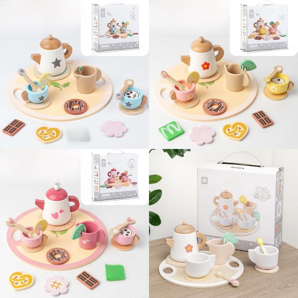 Wooden Childrens Tea Set With Pretend Play Kitchen Role Play For Kids