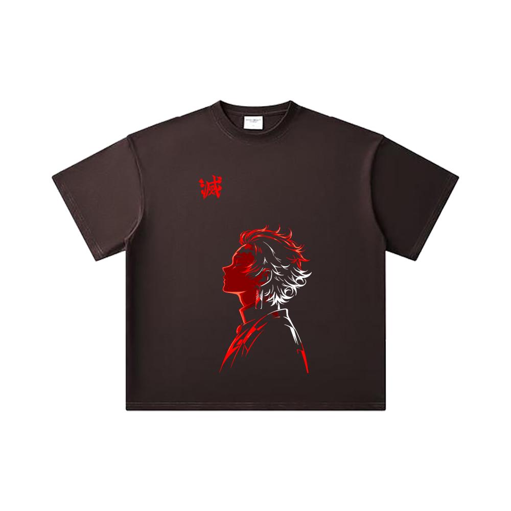260 GSM Double Yarn 32 Count 100% Cotton Demon Slayer V108 Tanjiro Print Unisex Heavy Cotton T Shirt