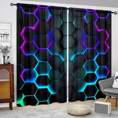 Futurism Hexagonal Art Printed Curtain Home Decor Window Treatment Bedroom Kitchen Living Room With Rod Pocket Polyester Ideal For