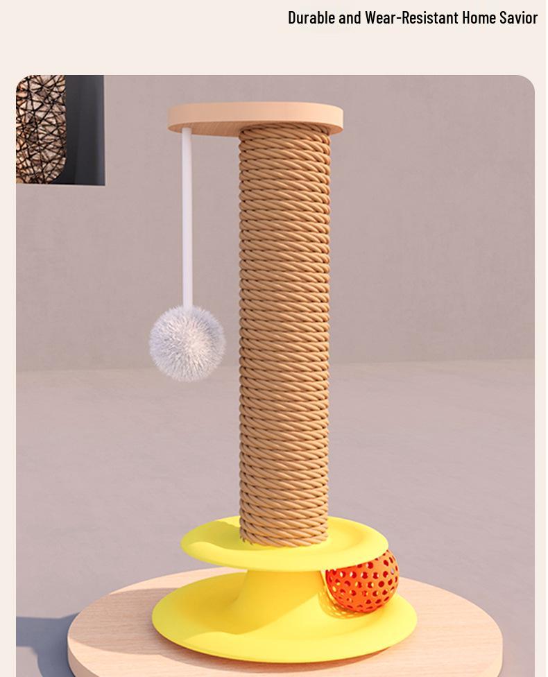 Vertical Sisal Cat Scratch-Resistant Post with Cat Teaser Toy for Self-Amusement and Boredom Relief